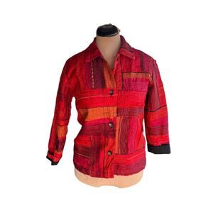 Chico's Button-Up Jacket Sz. S - Silk, Whimsigoth, Fairy, Boho, Embroidered, Red